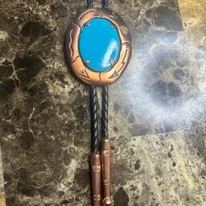 Handcrafted Copper Shield Bolo Tie With Turquoise - Bell Bolo